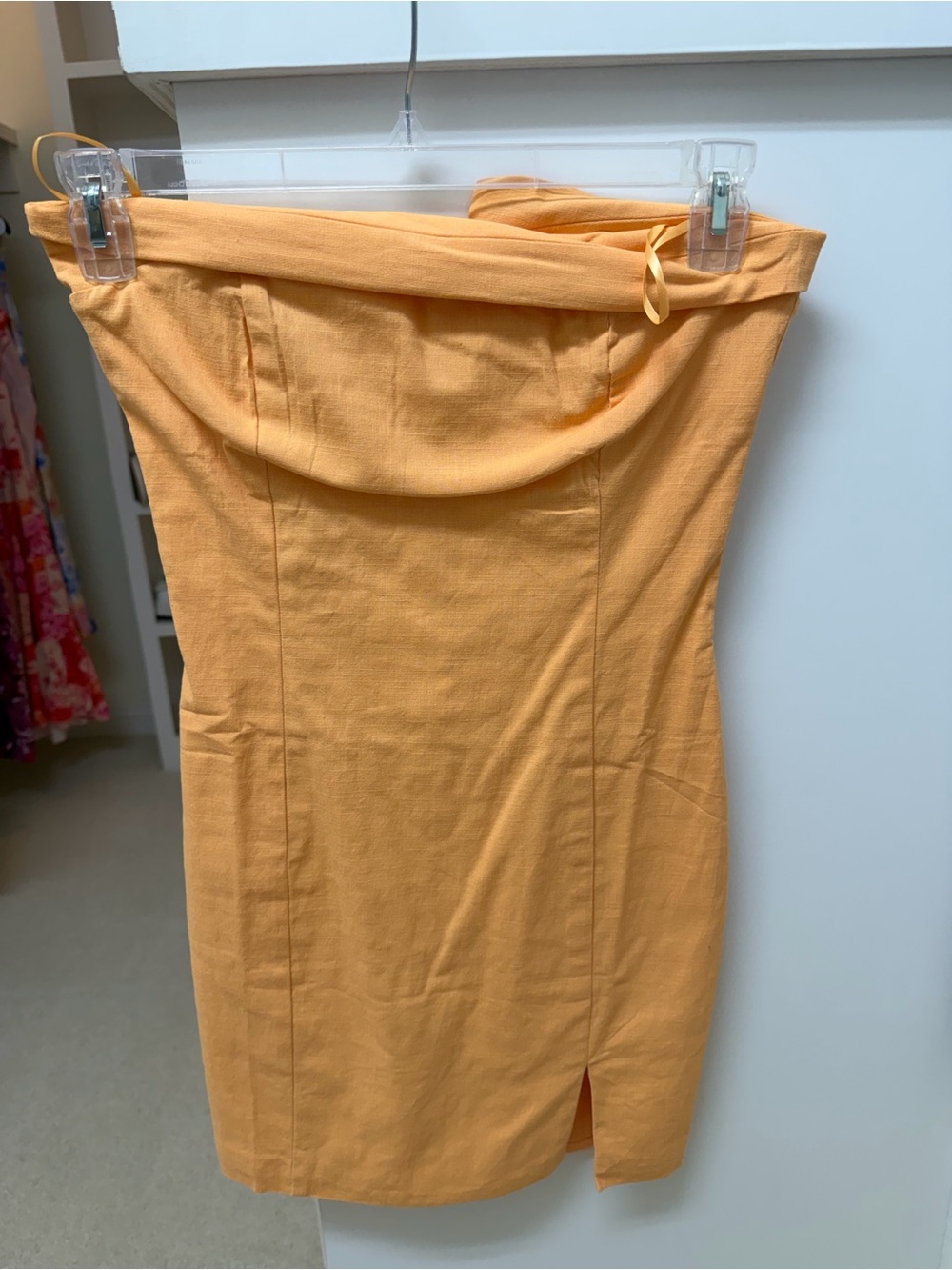 MARBLE Peach-Orange Strapless Sheath Dress